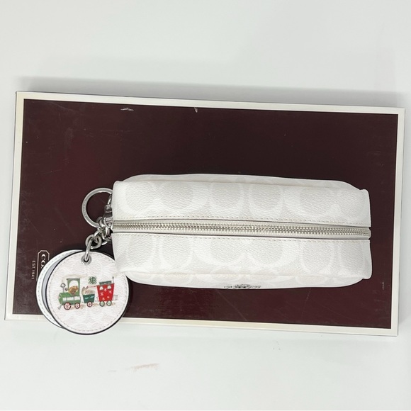 Coach small boxy cosmetic case mirror bag charm sign Christmas train - Picture 9 of 16